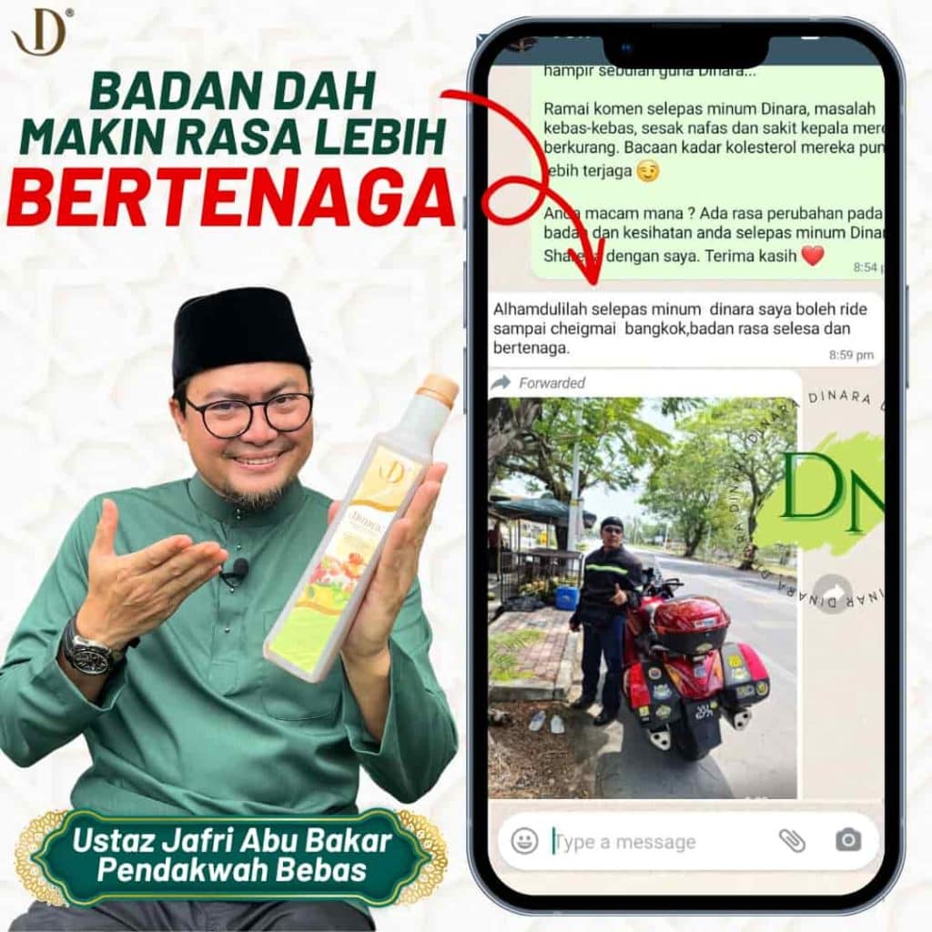 Natural remedy for energy and wellness with Dinara herbal drink, endorsed by Ustaz Jafri Abu Bakar.