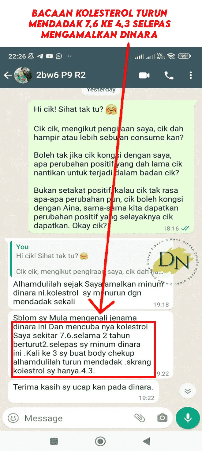 Testimoni pengguna Dinara: Kolesterol turun mendadak ke 4.3 selepas amalkan Dinara