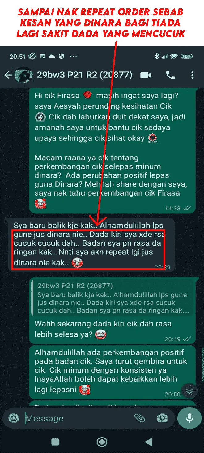 Testimoni pengguna Dinara: Sampai repeat order sebab tiada lagi sakit dada yang mencucuk